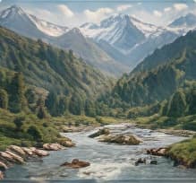 A mountain river running through a green valley