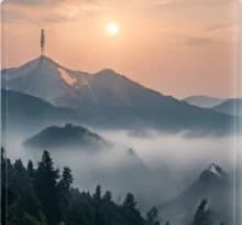 Misty mountains at sunrise
