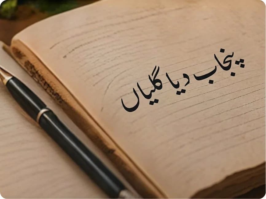 A notebook with Punjabi calligraphy and a fountain pen